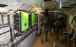 Electrical equipment inside a tunnel, which the Israeli army and Shin Bet security agency said was part of 'Hamas military intelligence', below a compound of the UN agency for Palestinian refugees