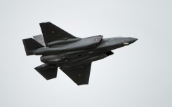 An F-35 fighter jet returns to a Danish air force base on October 1, 2023