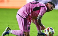 Inter Miami striker Lionel Messi prepares a kick during a 1-1 draw between the MLS side and Messi's Argentine boyhood club, Newell's Old Boys