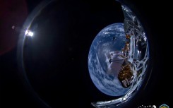 This photo courtesy of Intuitive Machine shows the first view of Earth taken during the IM-1 mission 