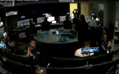 This frame grab from NASA shows the control room of Intuitive Machines as its Odysseus lunar lander touches down on the moon