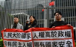 Members of the League of Social Democrats protest against Hong Kong's planned new national security law on Tuesday