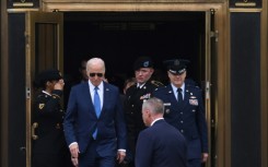 US President Joe Biden exits Walter Reed Army Medical Center in Bethesda, Maryland, following his routine annual physical, on February 28, 2024.