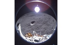 The photograph "showcases the crescent Earth in the backdrop, a subtle reminder of humanity's presence in the universe," said Intuitive Machines, which also achieved the first lunar touchdown by an American spaceship since the Apollo era