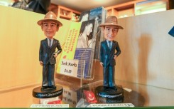 A Los Alamos tourist shop sells bobbleheads of J. Robert Oppenheimer, who is referred to around town by his affectionate nickname 'Oppie'
