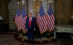 Former president Donald Trump speaks to reports from the library at his Mar-a-Lago resort on March 4, 2024 after the Supreme Court ruling