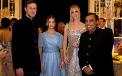 Donald Trump's daughter Ivanka (2R) and husband Jared Kushner (L) are among those attending the pre-wedding celebration hosted by billionaire Mukesh Ambani (R)