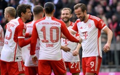 Hat-trick star: Bayern Munich's Harry Kane celebrates 