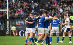 Italy celebrate after beating Scotland in the Six Nations in Rome