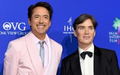 Oppenheimer stars Cillian Murphy (R) Robert Downey Jr. are contenders for the Academy Awards Sunday