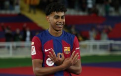 Barcelona's Spanish forward Lamine Yamal celebrates scoring the winning goal against Mallorca on Friday in La Liga
