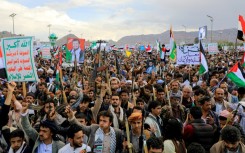 A pro-Palestinian rally in Sanaa, Yemen's rebel-held capital, in early March 2023