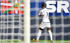 Real Madrid's Vinicius Junior celebrates scoring the opening goal in his team's rout of Osasuna on Saturday