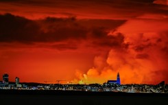 Live video images showed glowing lava and billowing smoke