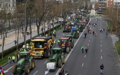 Protesting farmers drive tractors through central Madrid