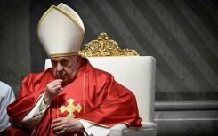 Pope Francis at a Good Friday mass in St Peter's Basilica in the Vatican on Friday