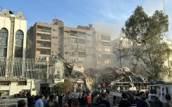 The destroyed consular annex of the Iranian embassy in Damascus