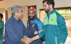 Pakistan Cricket Board chairman Mohsin Naqvi (left) meeting Shaheen Shah Afridi on Sunday