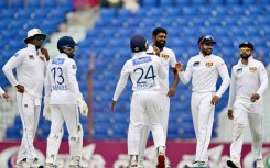 Sri Lanka celebrate the wicket of Bangladesh’s Mahmudul Hasan