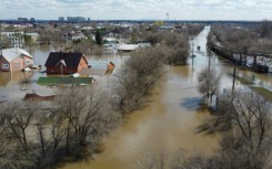 An aerial view shows the flood-hit city of Orenburg