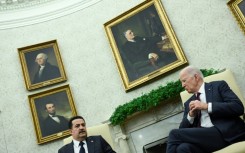 US President Joe Biden meets with the Prime Minister of Iraq Mohammed Shia al-Sudani in the Oval Office of the White House in Washington, DC, on April 15, 2024