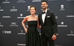 Serbian tennis great Novak Djokovic and his wife Jelena posed on the Red Carpet ahead of the 25th Laureus World Sports Awards