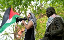 Pro-Palestinian students of Drexel University and the University of Pennsylvania demonstrate as they march from the City Hall to the University of Pennsylvania campus in Philadelphia 