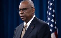 US Defense Secretary Lloyd Austin speaks during a press conference on April 26, 2024 following the conclusion of a virtual meeting of dozens of Ukraine's international supporters