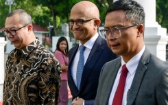Microsoft CEO Satya Nadella arrives for a meeting with Indonesia's President Joko Widodo