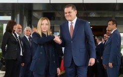 Italy's Giorgia Meloni being welcomed by interim Prime Minister Abdulhamid Dbeibah