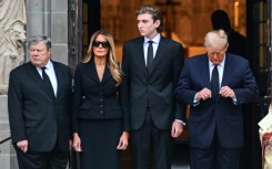 Barron Trump (2nd from right) is seen with his parents and grandfather in Palm Beach, Florida, in January 2024 during his grandmother's funeral