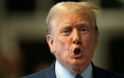 Former US president Donald Trump speaks to the press on May 9, 2024 before his trial for allegedly covering up hush money payments