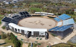 Construction continued on the Nassau County International Cricket Stadium on April 22, 2024. The site will be the host to the T20 World Cup in June of this year