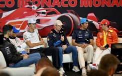 Max Verstappen (centre) at Thursday's media briefing in Monaco