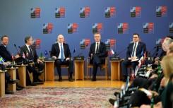 NATO Secretary General Jens Stoltenberg chairs a meeting of NATO foreign ministers at the Czernin Palace in Prague