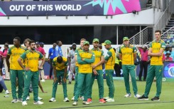 South African players wait on the field after losing the T20 World Cup final to India