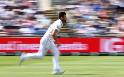 Express quick: England's Mark Wood runs in on his way to taking 5-40 against the West Indies in the third Test at Edgbaston