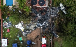 The wreckage of the airplane that crashed with 61 people on board in Vinhedo, Sao Paulo State, Brazil