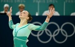 Romania's Ana Barbosu competes in the women's gymnastics floor exercise final at the Paris Olympics