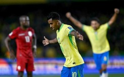 Brazil's forward Rodrygo celebrates his goal in Friday's 2026 World Cup qualifying win over Ecuador