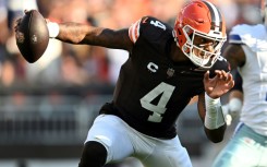 Deshaun Watson of the Cleveland Browns scrambles with the ball in the third quarter of the game against the Dallas Cowboys at Cleveland Browns Stadium on September 08, 2024.