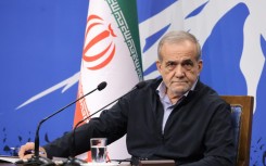 Iran's President Masoud Pezeshkian speaks at his first press conference since taking office