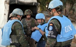 Spanish peacekeepers of the United Nations Interim Force in Lebanon (UNIFIL) coordinate with the Lebanese army in Marjayoun, south Lebanon, on October 8, 2024