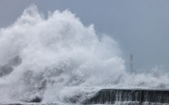 Strong waves break along Taiwan's northeastern coast Wednesday as Typhoon Kong-rey approaches