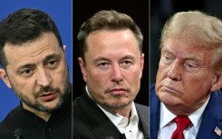Ukrainian officials said Zelensky, left, spoke with Musk, centre, and Trump in a phone call