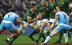 Leading from the front: South Africa captain Eben Etzebeth (C) makes a break against Scotland at Murrayfield