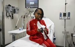 Towana Looney, 53, who received a gene-edited pig kidney undergoes medical testing at NYU Langone Health on December 11, 2024 in New York