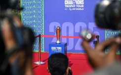 The ICC Champions Trophy on display at the National Stadium in Karachi, Pakistan, in November 2024