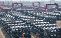 BYD electric cars waiting to be loaded onto a ship for export at the international container terminal of Taicang Port in Suzhouin February 2024