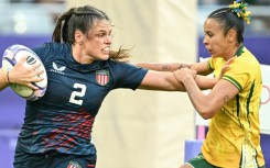 US rugby star Ilona Maher (left) in action at the 2024 Paris Olympics